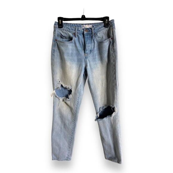 RSQ Womens Jeans Sz 1 25 Boyfriend Light Blue Wash Denim 100% Cotton Ripped - Picture 1 of 7